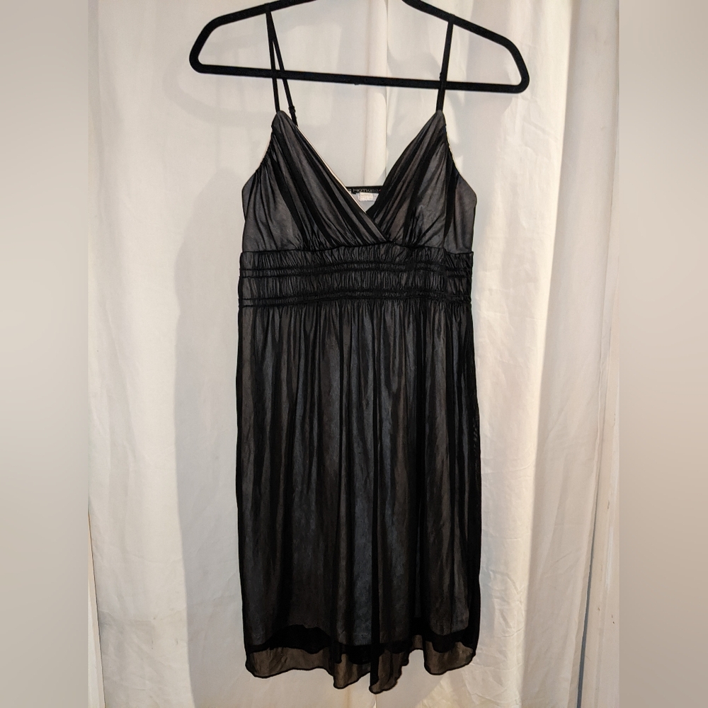 Vintage Y2K Midi Dress M Hot Kiss Black Sleeveless Mesh over Tan